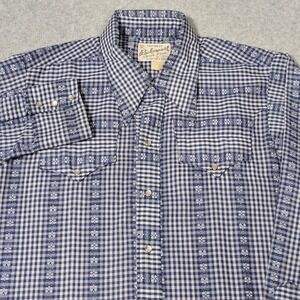 VTG Rockmount Tru-West Pearl Snap Button Shirt Mens Medium Custom Fitted Plaid